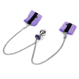 Наручники з металевою анальною пробкою Art of Sex Handcuffs with Metal Anal Plug size M Purple - - фото №3