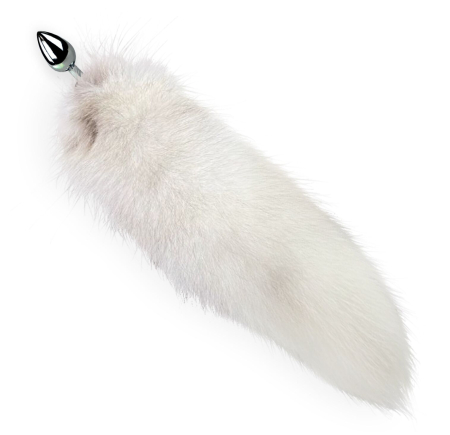 Металева анальна пробка з хвостом із натурального хутра Art of Sex size M White fox - фото №3