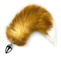 Металева анальна пробка з хвостом із натурального хутра Art of Sex size M Red fox - - фото №3