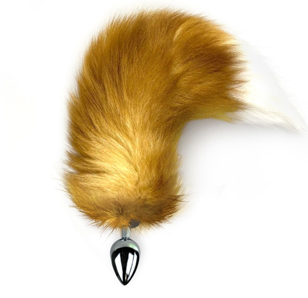 Металева анальна пробка з хвостом із натурального хутра Art of Sex size M Red fox - фото