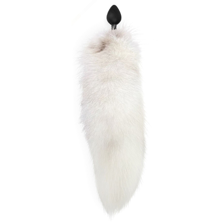 Силіконова анальна пробка з хвостом із натурального хутра Art of Sex size M White fox - фото №2