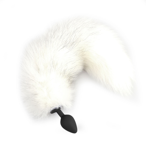 Силіконова анальна пробка з хвостом із натурального хутра Art of Sex size M White fox - фото