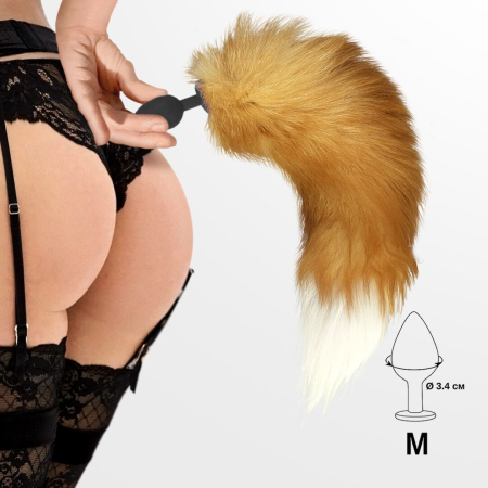 Силіконова анальна пробка з хвостом із натурального хутра Art of Sex size M Red fox - фото №5