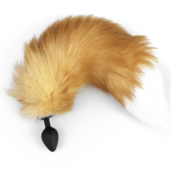 Силіконова анальна пробка з хвостом із натурального хутра Art of Sex size M Red fox - фото