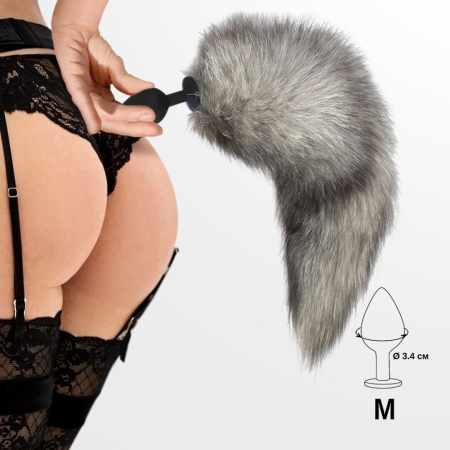 Силіконова анальна пробка з хвостом із натурального хутра Art of Sex size M Artctic fox - фото №4