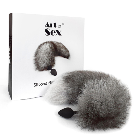 Силіконова анальна пробка з хвостом із натурального хутра Art of Sex size M Artctic fox - фото №5