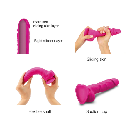 Реалістичний фалоімітатор Strap-On-Me Sliding Skin Realistic Dildo Fuchsia M, ефект рухливої шкіри - фото №3