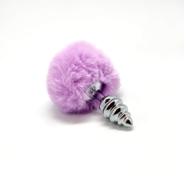 Металева анальна пробка Кролячий хвостик Alive Fluffy Twist Plug S Purple, діаметр 2,9 см - - фото №3