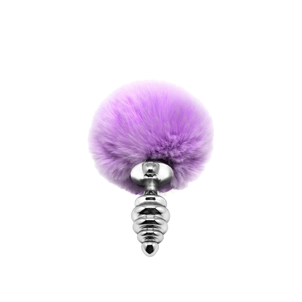 Металева анальна пробка Кролячий хвостик Alive Fluffy Twist Plug S Purple, діаметр 2,9 см - фото