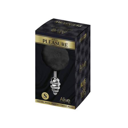 Металева анальна пробка Кролячий хвостик Alive Fluffy Twist Plug S Black, діаметр 2,9 см - фото №3