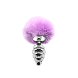 Металева анальна пробка Кролячий хвостик Alive Fluffy Twist Plug M Purple, діаметр 3,4 см - фото