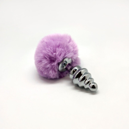 Металева анальна пробка Кролячий хвостик Alive Fluffy Twist Plug M Purple, діаметр 3,4 см - - фото №2