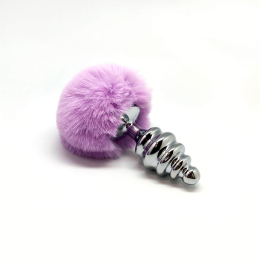 Металева анальна пробка Кролячий хвостик Alive Fluffy Twist Plug L Purple, діаметр 3,8 см - - фото №3