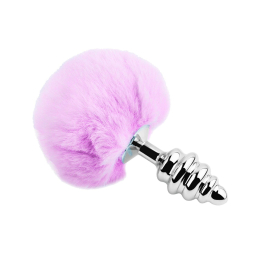 Металева анальна пробка Кролячий хвостик Alive Fluffy Twist Plug L Purple, діаметр 3,8 см - - фото №2