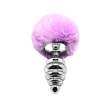 Металева анальна пробка Кролячий хвостик Alive Fluffy Twist Plug L Purple, діаметр 3,8 см - фото №1