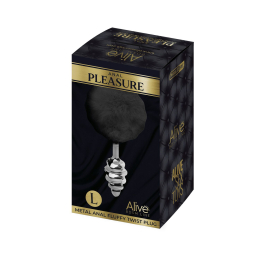 Металева анальна пробка Кролячий хвостик Alive Fluffy Twist Plug L Black, діаметр 3,8 см - - фото №3