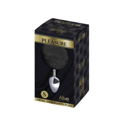 Металева анальна пробка Кролячий хвостик Alive Fluffy Plug S Black, діаметр 2,8 см - - фото №2