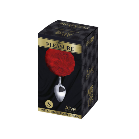 Металева анальна пробка Кролячий хвостик Alive Fluffy Plug S Red, діаметр 2,8 см - фото №2