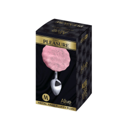 Металева анальна пробка Кролячий хвостик Alive Fluffy Plug M Pink, діаметр 3,4 см - - фото №2
