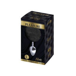 Металева анальна пробка Кролячий хвостик Alive Fluffy Plug L Black, діаметр 3,9 см - - фото №2
