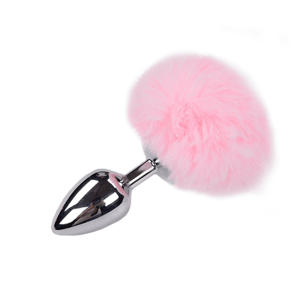 Металева анальна пробка Кролячий хвостик Alive Fluffy Plug L Pink, діаметр 3,9 см - фото