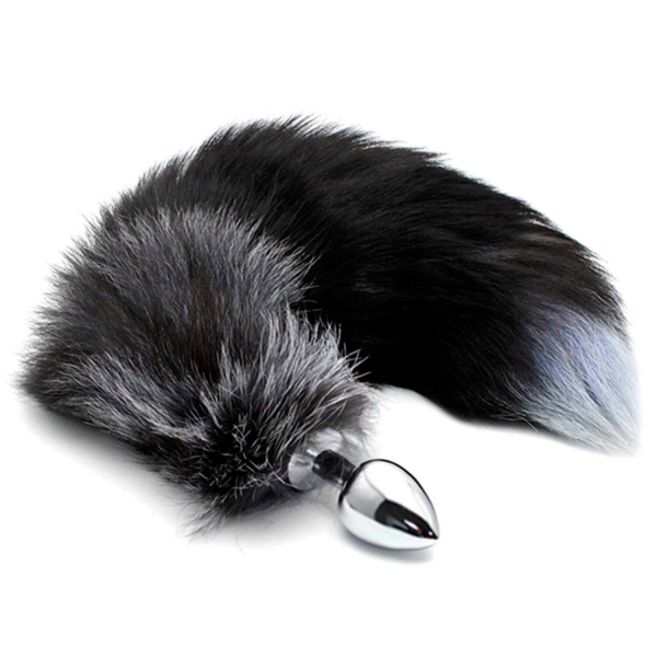 Металева анальна пробка Лисячий хвіст Alive Black And White Fox Tail M, діаметр 3,4 см - фото