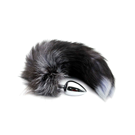 Металева анальна пробка Лисячий хвіст Alive Black And White Fox Tail L, діаметр 3,9 см №2