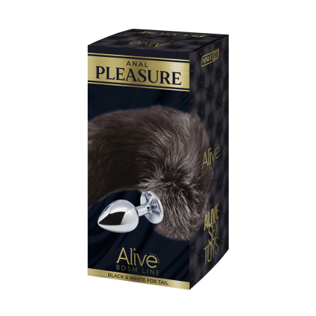 Металева анальна пробка Лисячий хвіст Alive Black And White Fox Tail L, діаметр 3,9 см №4