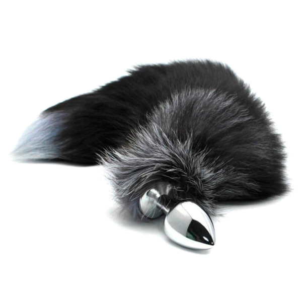 Металева анальна пробка Лисячий хвіст Alive Black And White Fox Tail L, діаметр 3,9 см 