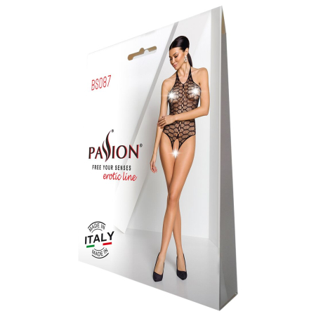 Бодістокінг у велику сітку Passion BS087 black, відкрита спина, халтер, з доступом - фото №8