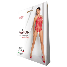 Бодістокінг у велику сітку Passion BS087 red, відкрита спина, халтер, з доступом - - фото №6