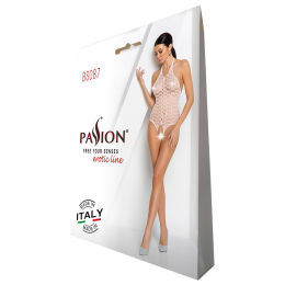 Бодістокінг у велику сітку Passion BS087 white, відкрита спина, халтер, з доступом - - фото №6