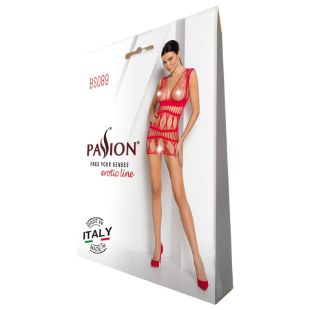 Бодістокінг-сукня Passion BS089 red, міні, плетіння у вигляді павутини - фото №6
