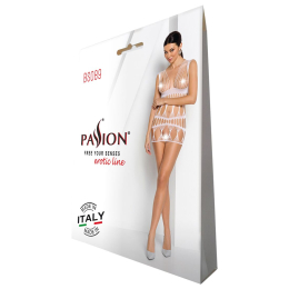 Бодістокінг-сукня Passion BS089 white, міні, плетіння у вигляді павутини - №6