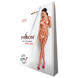 Бодістокінг у дуже велику сітку Passion BS091 red, з доступом - - фото №4