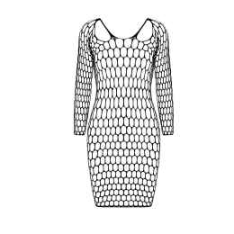 Бодістокінг-сукня з глибоким коміром Passion BS093 black, довгі рукави - - фото №3