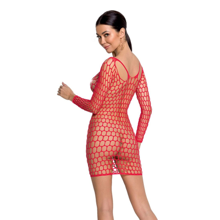 Бодістокінг-сукня з глибоким коміром Passion BS093 red, довгі рукави - фото №2