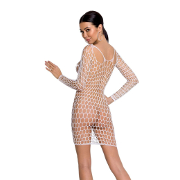 Бодістокінг-сукня з глибоким коміром Passion BS093 white, довгі рукави - - фото №2