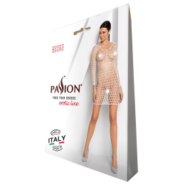 Бодістокінг-сукня з глибоким коміром Passion BS093 white, довгі рукави - - фото №4