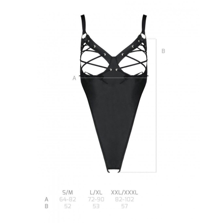 Боді з екошкіри Passion CELINE BODY L/XL, black, з доступом, відкритий - фото №7