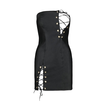 Мінісукня з екошкіри Passion CELINE CHEMISE black L/XL, шнурівка, трусики в комплекті - фото №5