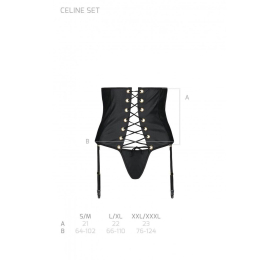 Пояс-корсет з екошкіри Passion CELINE SET S/M, black, шнурівка, знімні пажі для панчіх, стрінги - - фото №7