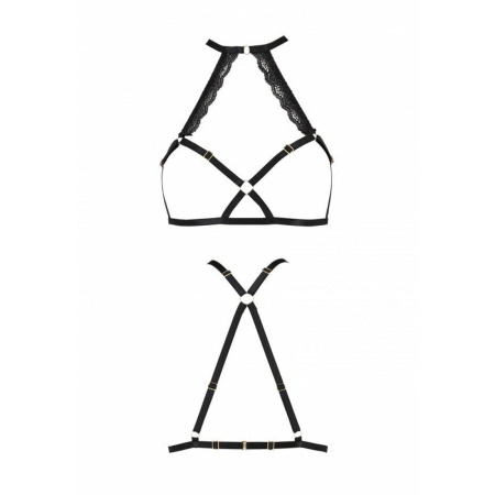 Портупея зі стреп із мереживом Passion Exclusive LORRY BRA XXL/XXXL, black, стрінги в комплекті - фото №5