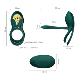 Смарт-ерекційне кільце Zalo - BAYEK Turquoise Green, подвійне з ввідною частиною, пульт ДК - - фото №3