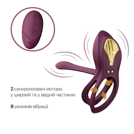 Смарт-ерекційне кільце Zalo - BAYEK Velvet Purple, подвійне з ввідною частиною, пульт ДК - фото №4