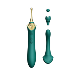 Вагінально-кліторальний вібратор Zalo — Bess Turquoise Green, багатофункціональний із насадками - фото