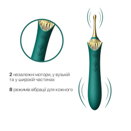 Вагінально-кліторальний вібратор Zalo — Bess Turquoise Green, багатофункціональний із насадками - - фото №3