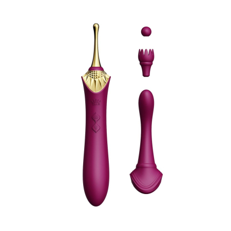 Вагінально-кліторальний вібратор Zalo — Bess Velvet Purple, мультифункціональний із насадками - фото