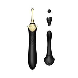 Вагінально-кліторальний вібратор Zalo — Bess Obsidian Black, мультифункціональний із насадками - фото