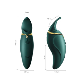 Вібратор 2в1 з язичком Zalo — Hero Jewel Green, кристал Swarovski - - фото №2